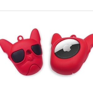 Red French Bulldog with Sun Glasses Silicone Apple AirTag case & Keyring NWT